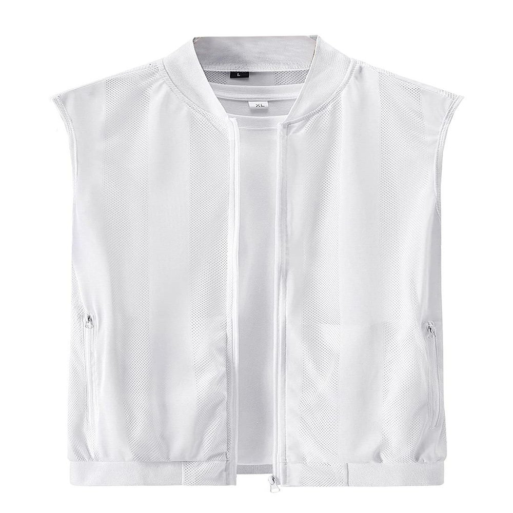 Flygo Men's Summer Casual Lightweight Breathable Mesh Cycling Travel Zip Vest (Small, 02 White, s)