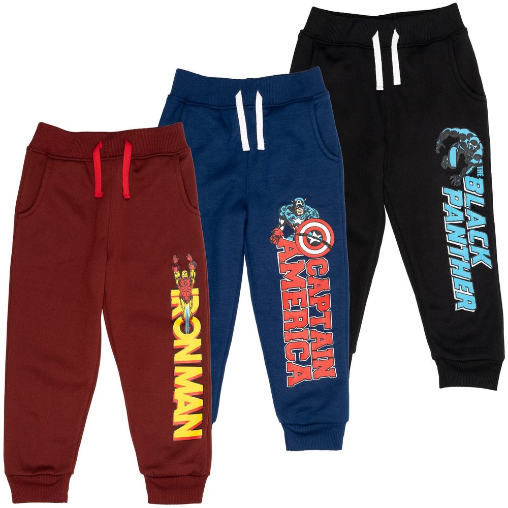 Marvel Avengers Iron Man Captain America Black Panther Toddler Boys Fleece 3 Pack Jogger Pants Iron Man/Black Panther/Captain America 4T