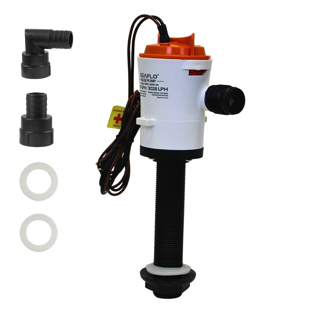 SEAFLO 04 Series 800 GPH Baitwell/Livewell Aerator Pump with Straight Intake, 12V DC, Saltwater/Freshwater, Replaceable Cartridge Motor, " NPT Outlet, CE & Rohs Certified  4-Year Warranty!