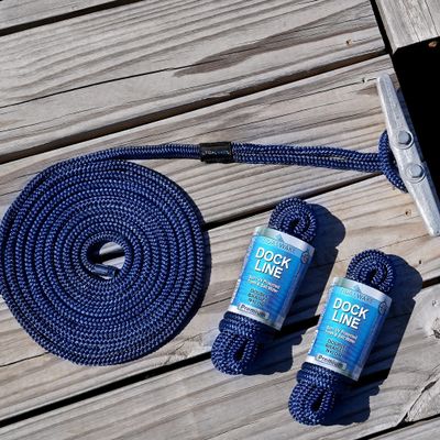 Tidal Wake Marine Grade Double Braided Nylon Dock Lines with 12 Eyelet Loop Premium Boat Mooring Ropes 3/8" x 15 ft, Weather Resistant, 4 Packs Navy Blue