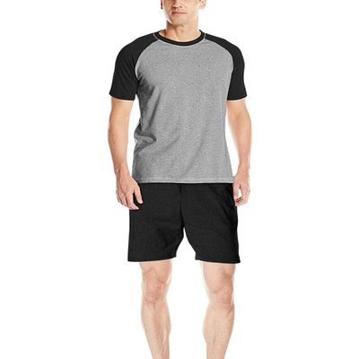Hanes Men's Adult X-Temp Short Sleeve Cotton Raglan Shirt and Pants Pajamas Pjs Sleepwear Lounge Set - Black (2X-Large)