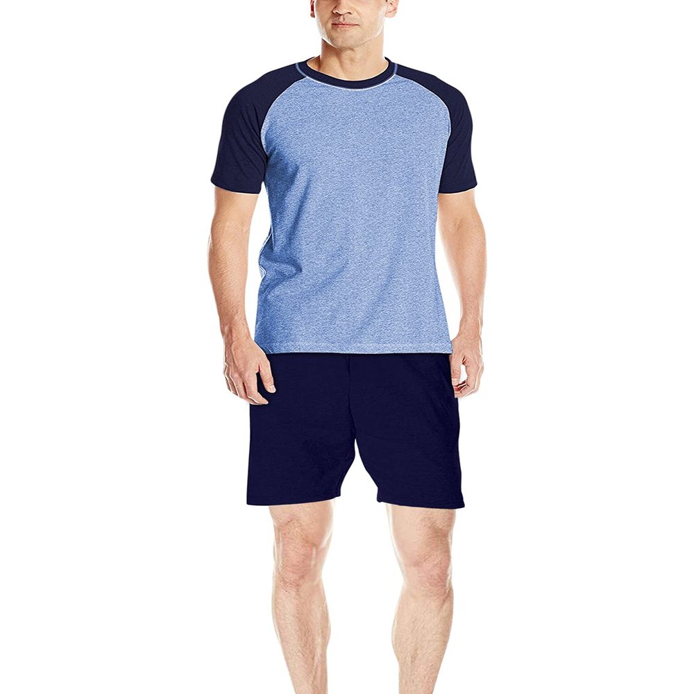 Hanes Men's Adult X-Temp Short Sleeve Cotton Raglan Shirt and Pants Pajamas Pjs Sleepwear Lounge Set - Blue (X-Large)