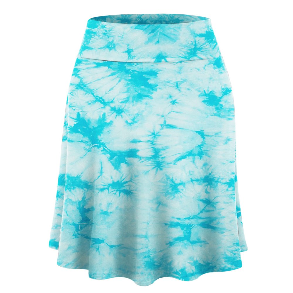LLWB2345 Women's Tie Dye Lightweight Flare Midi Pull On Closure Skirt XXXL Aqua
