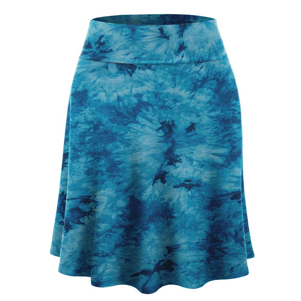 LLWB2345 Women's Tie Dye Lightweight Flare Midi Pull On Closure Skirt S Teal