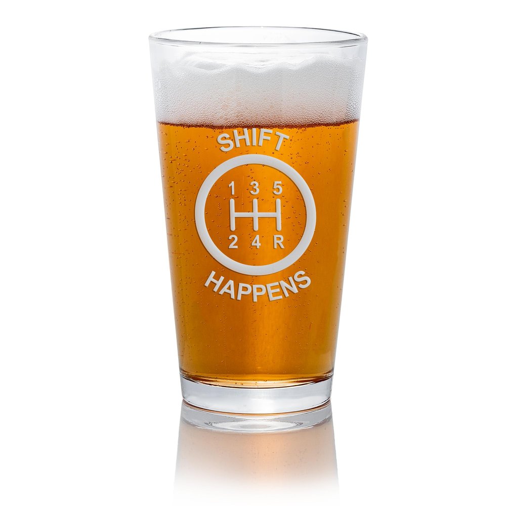 Shift Happens Drive Stick Cars Pint Glass - Drive Stick, Manual Cars, Racing Gift, Tuner Gift, Beer Glass