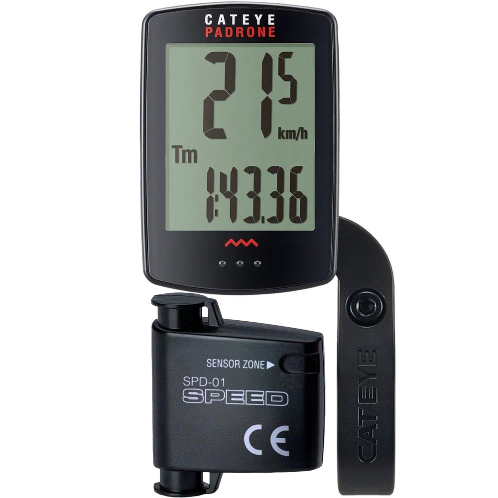 CATEYE Padrone Wireless OF-100 Bike Computer Oversized Display Cyclocomputer, Wireless Speedometer & Odometer, Out Front Mount, Auto Start/Stop, Programmable Odometer, Fits Road, MTB, Gravel Bikes