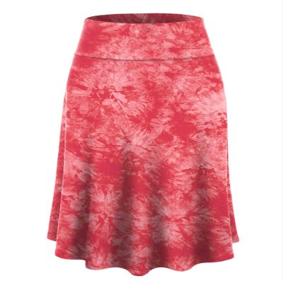 LLWB2345 Women's Tie Dye Lightweight Flare Midi Pull On Closure Skirt XXL Coral