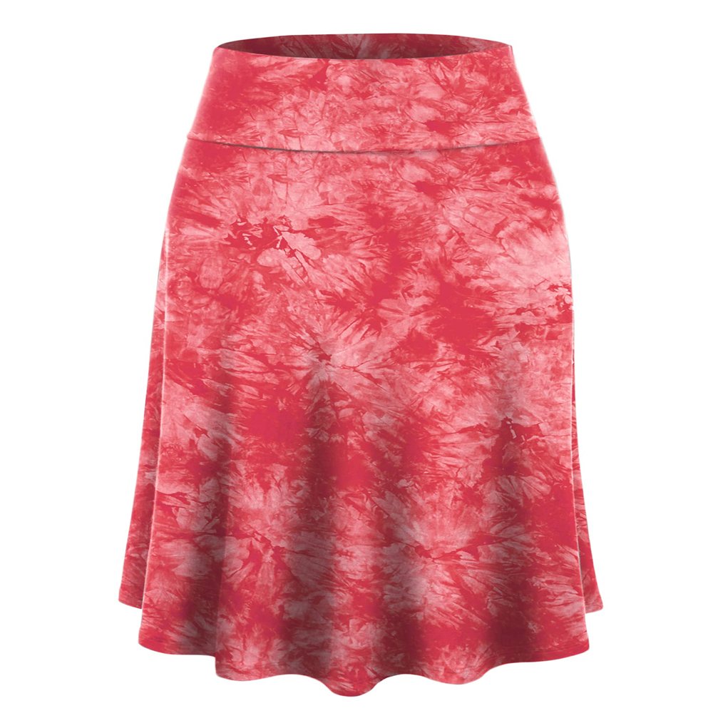 LLWB2345 Women's Tie Dye Lightweight Flare Midi Pull On Closure Skirt XXL Coral