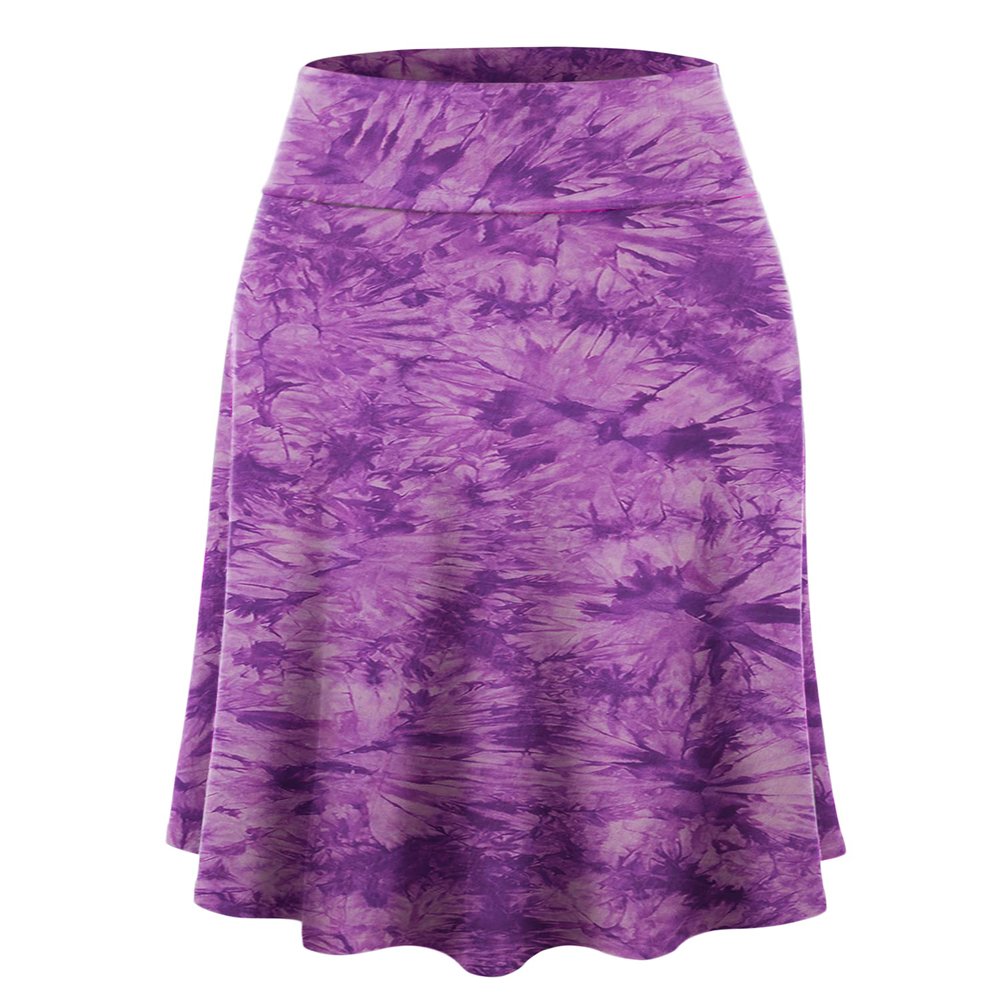 LLWB2345 Women's Tie Dye Lightweight Flare Midi Pull On Closure Skirt XXXL Purple