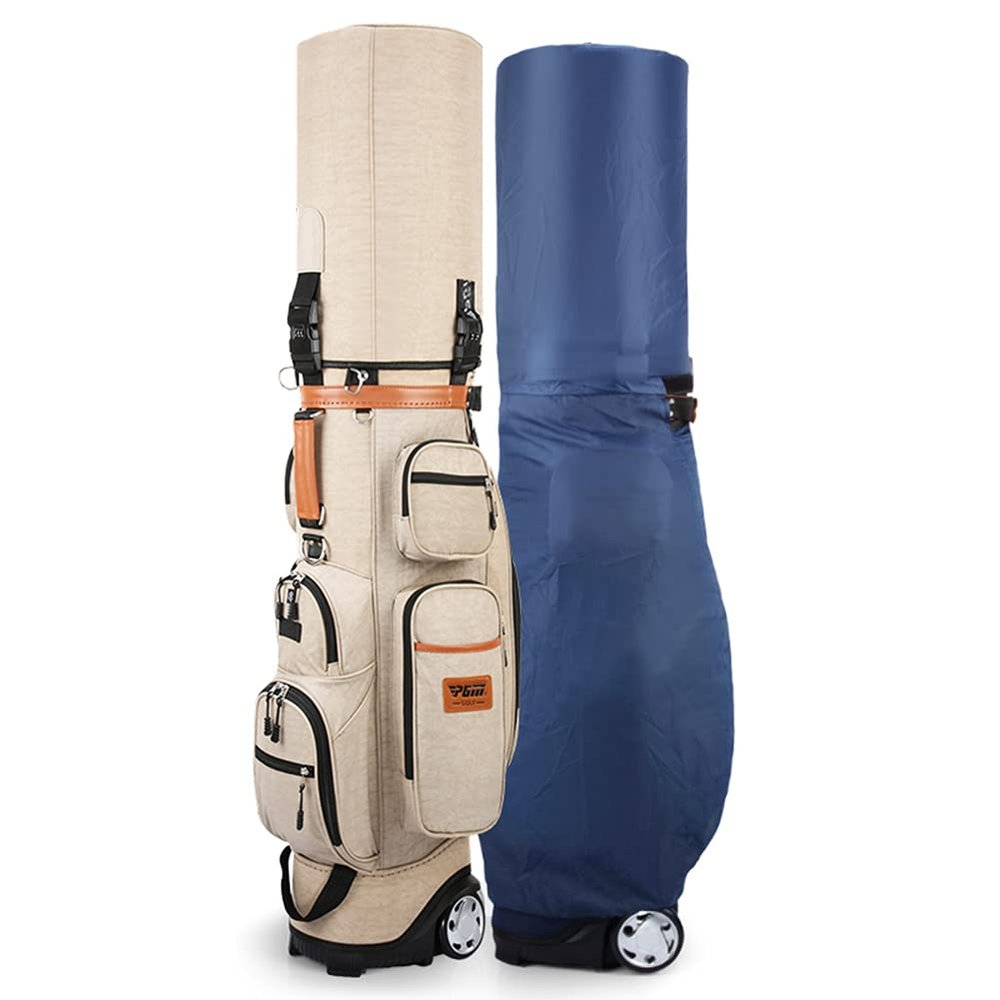 ACXZ Golf Travel Bag for Women Men with 10 Way Dividers, with Rain Cover, Cooler Pocket/Shoe Pocket, Golf Carrying Bag with Wheels, Red/Khaki/Dark Blue/Grey