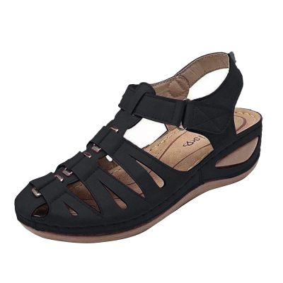 oiangi Sandals Shoes for Women,Fashion Ankle Strap Casual Outdoor Hollow Wedge Shoes Sandals Black