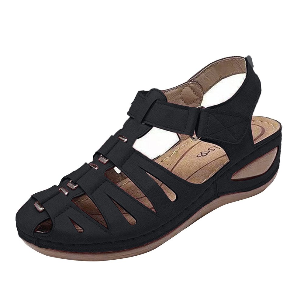 oiangi Sandals Shoes for Women,Fashion Ankle Strap Casual Outdoor Hollow Wedge Shoes Sandals Black