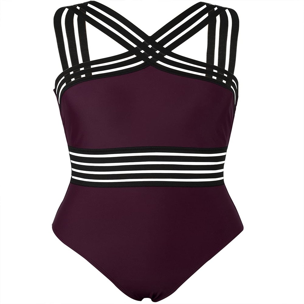 Hilor Slimming Bathing Suit for Curvy Women Cute One Piece Swimsuits Best Tummy Control Swimwear Deep Merlot XXL/US16