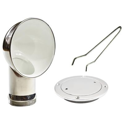 MARINE CITY 304 Grade Stainless Steel Round White Cowl Vent and Round Inspection Deck Plate with Deck Plate Key 4 Inches for Marines  Boats  Yachts  Ships (Pack of 1)