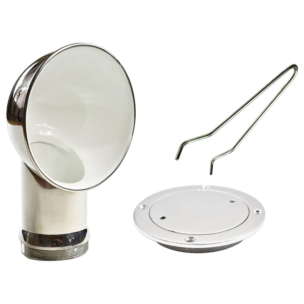 MARINE CITY 304 Grade Stainless Steel Round White Cowl Vent and Round Inspection Deck Plate with Deck Plate Key 4 Inches for Marines  Boats  Yachts  Ships (Pack of 1)