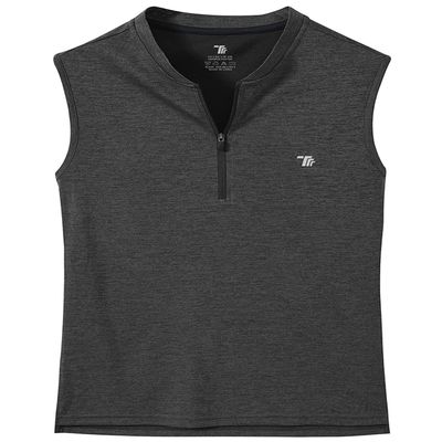 BGOWATU Women's Golf Polo Shirts Sleeveless Zip Up Collarless UPF 50+ Tennis T-Shirt Lightweight Quick Dry Dark Gray S