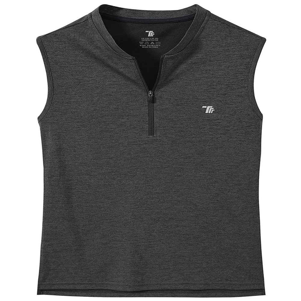 BGOWATU Women's Golf Polo Shirts Sleeveless Zip Up Collarless UPF 50+ Tennis T-Shirt Lightweight Quick Dry Dark Gray S