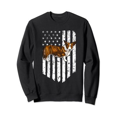 Black White American Flag Cardigan Welsh Corgi 4th Of July Sweatshirt