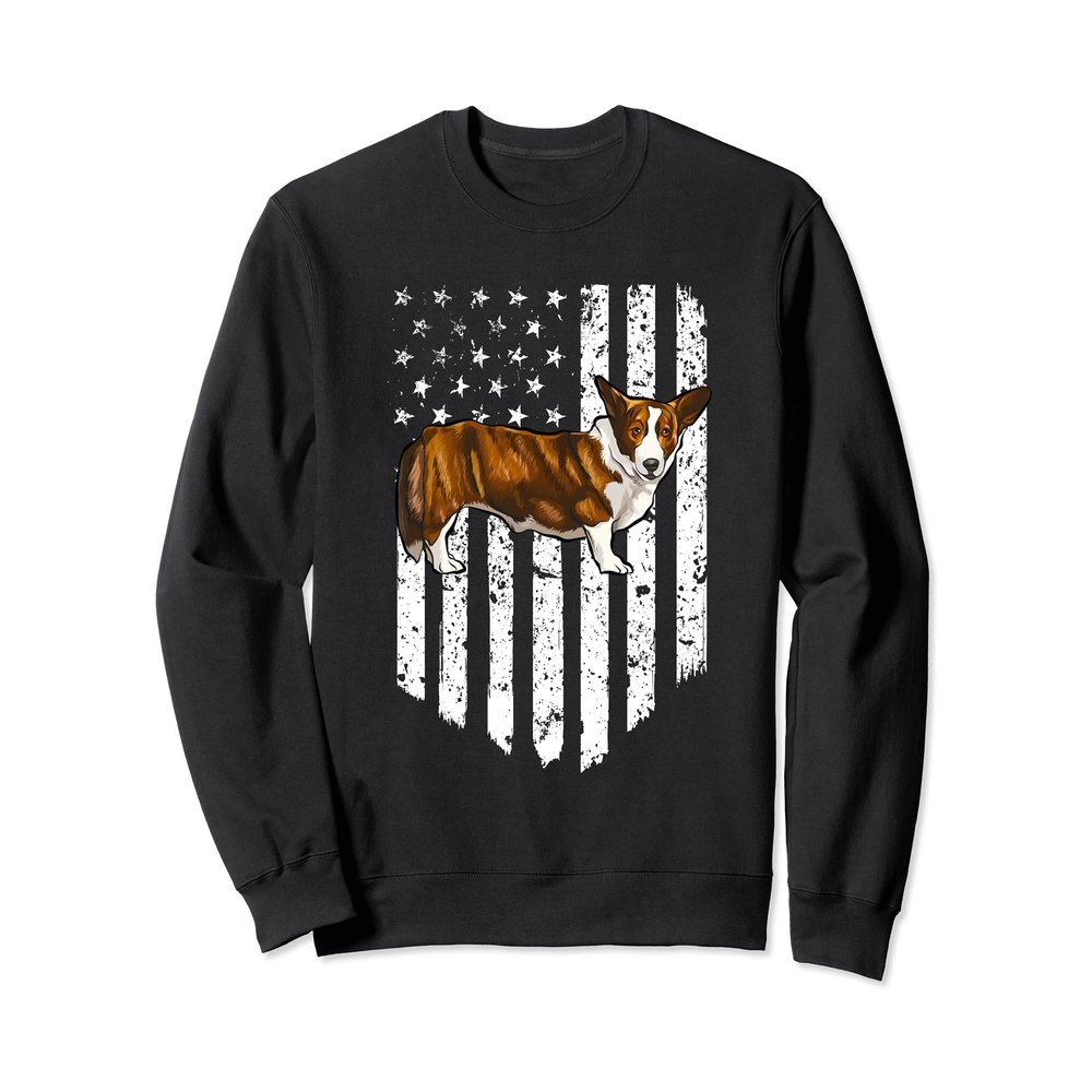 Black White American Flag Cardigan Welsh Corgi 4th Of July Sweatshirt