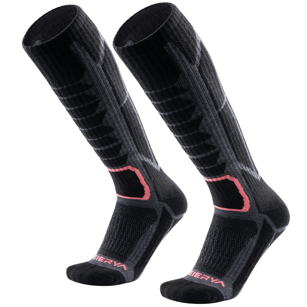WEIERYA Ski Socks 2 Pairs Pack for Skiing, Snowboarding, Outdoor Sports Performance Socks (Retro Black 2 Pairs, Large)