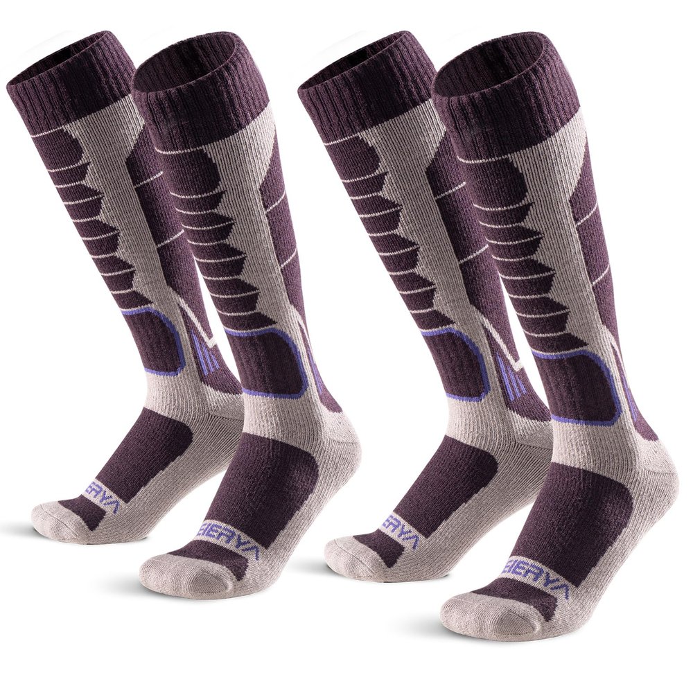 WEIERYA Ski Sock Merino Wool Ski Socks Mens Womens Skiing & Snowboarding Socks, Over The Calf (US, Alpha, X-Large, Regular, Regular, 2, Purple)