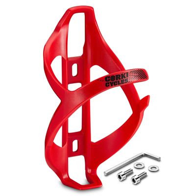 corki Cycles Bike Water Bottle Holder, Right Side Load Water Bottle Cage for Road, Mountain, Gravel Bicycle Red 1-Pack