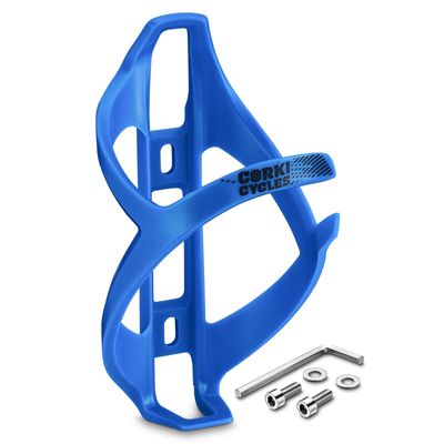 corki Cycles Bike Water Bottle Holder, Right Side Load Water Bottle Cage for Road, Mountain, Gravel Bicycle Palatinate Blue 1-Pack