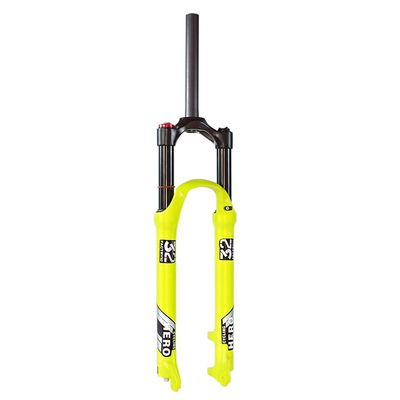 Jejy 26/27.5/29" Ultralight Front Forks Mountain Bike, Manual Lockout Remote Lockout QR 9mm MTB Air Suspension Fork Disc Brake Yellow (Color : Straight Manual Lockout, Size : 27.5)