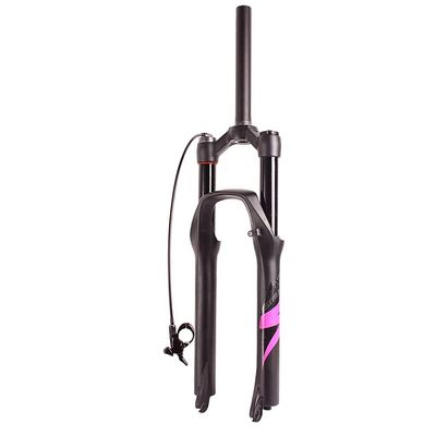 Jejy 9mm Quick Release Suspension Fork 26" 27.5" Wheel Mountain Bicycle, Shock Absorber Air MTB Front Forks Straight Tube Remote Lockout Bike Accessories (Color : Rose red Label, Size : 26)