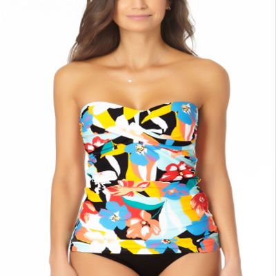 Anne Cole Signature Modern Blooms Twist Bandini Top, S, Multi