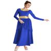 FMYFWY Women Metallic Gold Praise Dance Dress Robe Long Sleeve Liturgical Worship Costume Chiffon Skirt Lyrical Gown Royal Blue M view 2