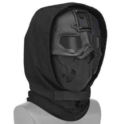 Airsoft Mask Tactical Mask and Dual Mode Hoods Face Mask Around Neck for Paintball Cosplay Costume Party Hockey (Black)