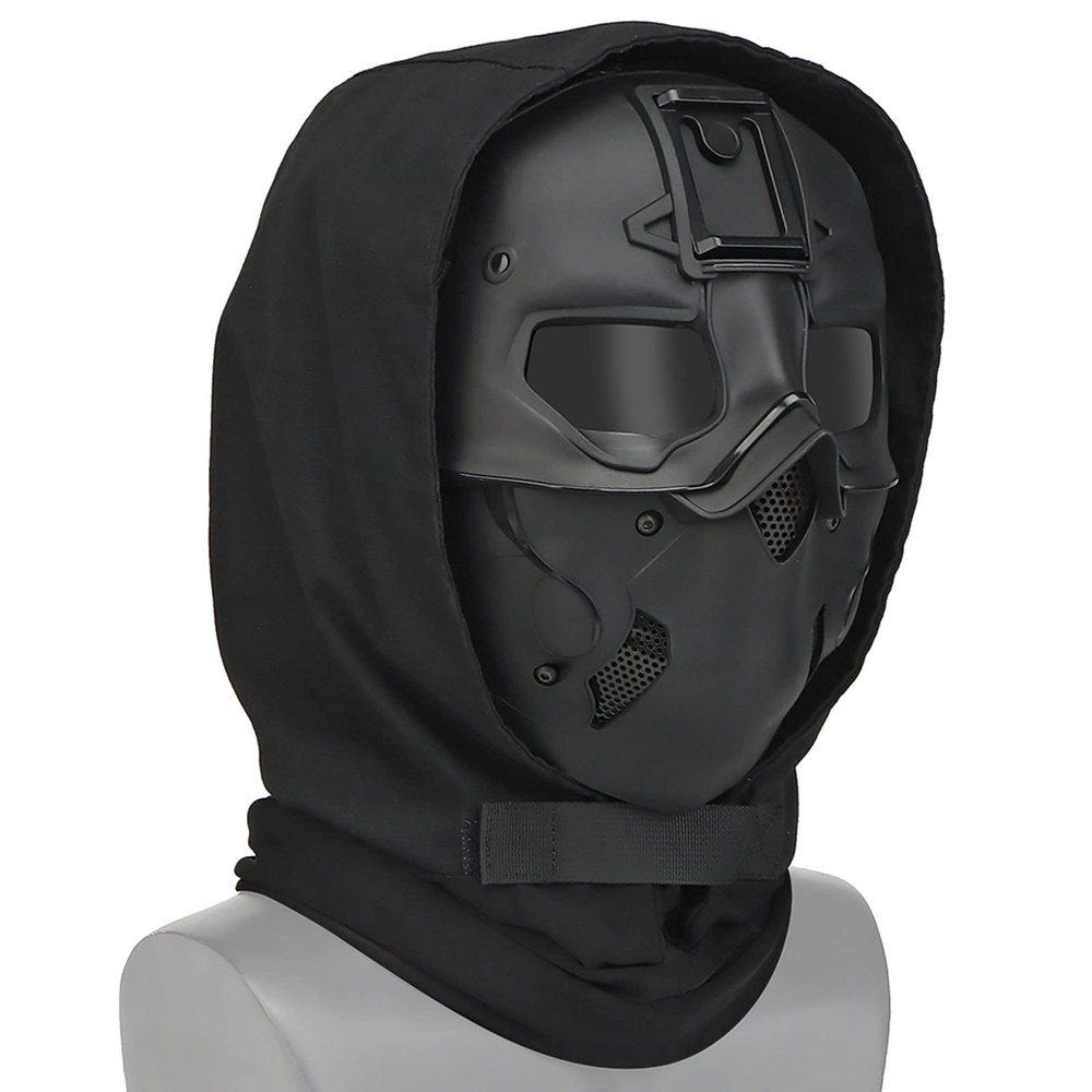Airsoft Mask Tactical Mask and Dual Mode Hoods Face Mask Around Neck for Paintball Cosplay Costume Party Hockey (Black)