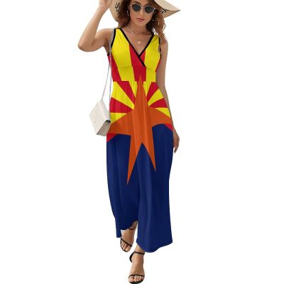 BAIKUTOUAN Arizona State Flag Long Dress for Women Summer Printed Sleeveless