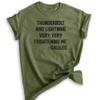 Thunderbolt and Lightning Very Very Frightening Me - Galileo Shirt, Unisex Women's Men's Shirt, Funny Rock Lyric Shirt, Heather Military Green, Small view 1