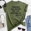 Thunderbolt and Lightning Very Very Frightening Me - Galileo Shirt, Unisex Women's Men's Shirt, Funny Rock Lyric Shirt, Heather Military Green, Small view 3