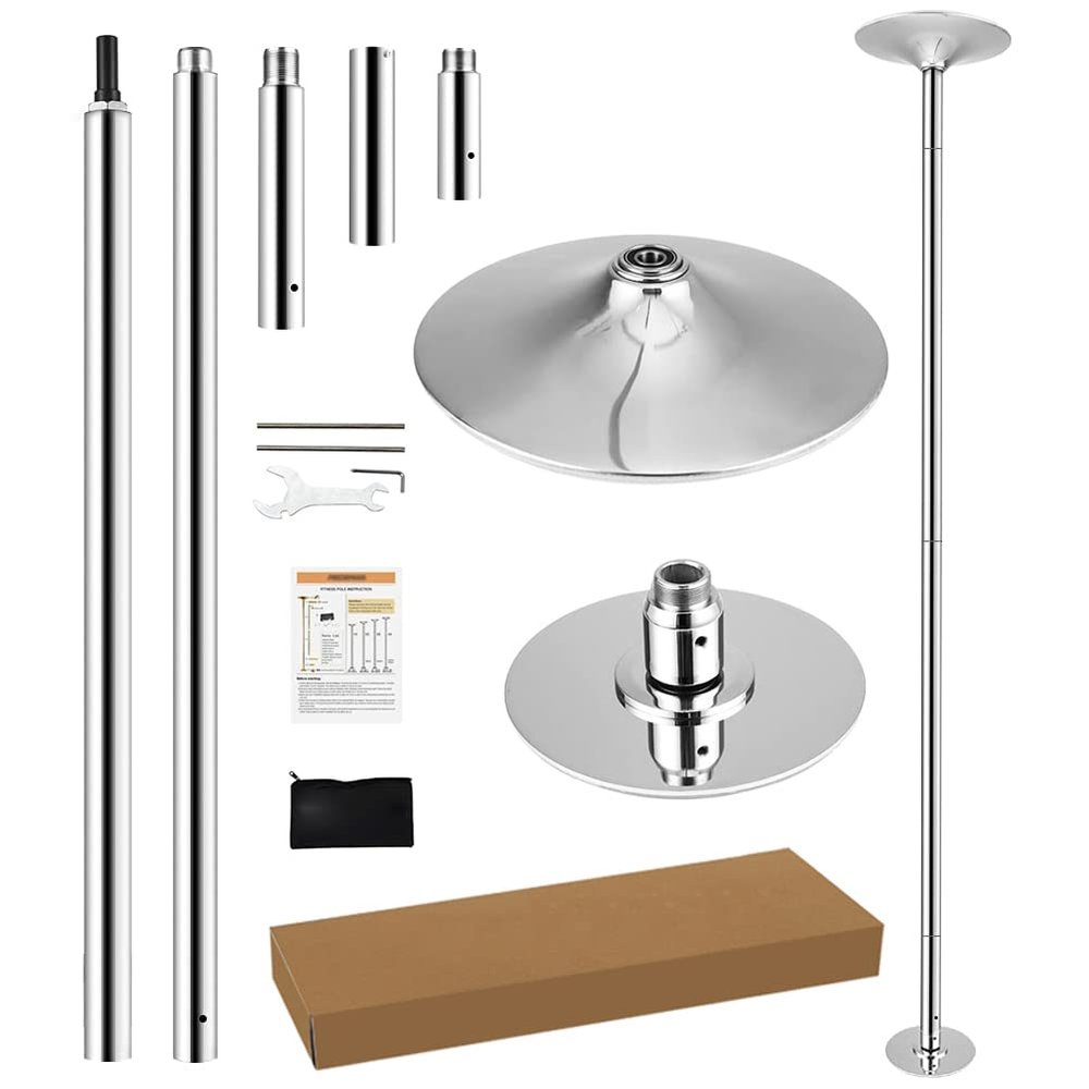 PRIORMAN Dance Pole Set Premium Height Adjustable 7.38-8.85ft Portable 45mm Diameter 360Spinning Dancing Pole for Home,200KGS Capacity,Drill-Free Installation with Floor-to-Ceiling Stability(Silver)