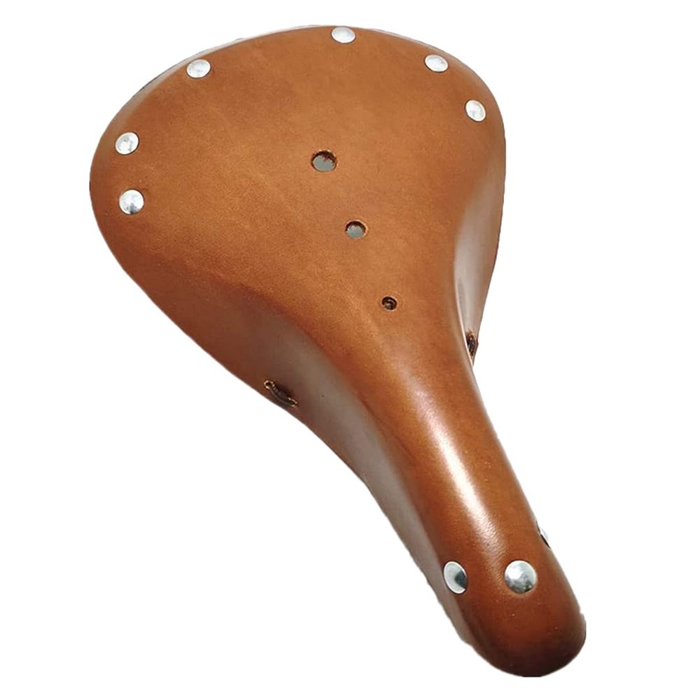 UNISTRENGH Vintage Bicycle Saddle Classic Leather Bike Seat Comfortable City Touring Road Bike MTB Saddles (Brown)
