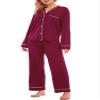 LUBOT Women's Pajamas Set PJ Set for Women Button-Down Front Soft Long Sleeve Shirt Pants Two-piece Sleepwear Loungewear (Wine Red, XL) view 1