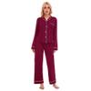 LUBOT Women's Pajamas Set PJ Set for Women Button-Down Front Soft Long Sleeve Shirt Pants Two-piece Sleepwear Loungewear (Wine Red, XL) view 4