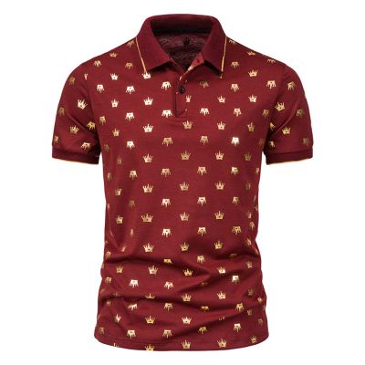 Maryia Men's Golf Polo Shirts Summer Fashion Star Chain Bronzing Print Short Sleeve Lapel Soft Quick Dry Regular Fit