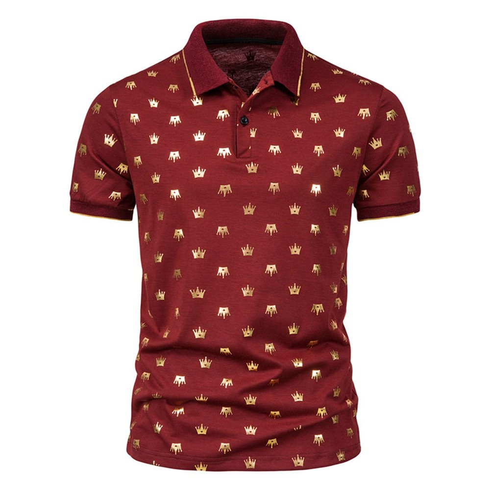 Maryia Men's Golf Polo Shirts Summer Fashion Star Chain Bronzing Print Short Sleeve Lapel Soft Quick Dry Regular Fit