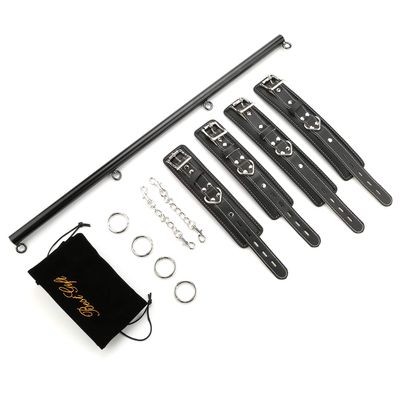 Tighten Black Expandable Pilates Spreader Bar Set with 4 Lichi Black Adjustable Straps Kit Sports Aid Training Yoga Fitness Gear with Fur Flocking Storage Bag