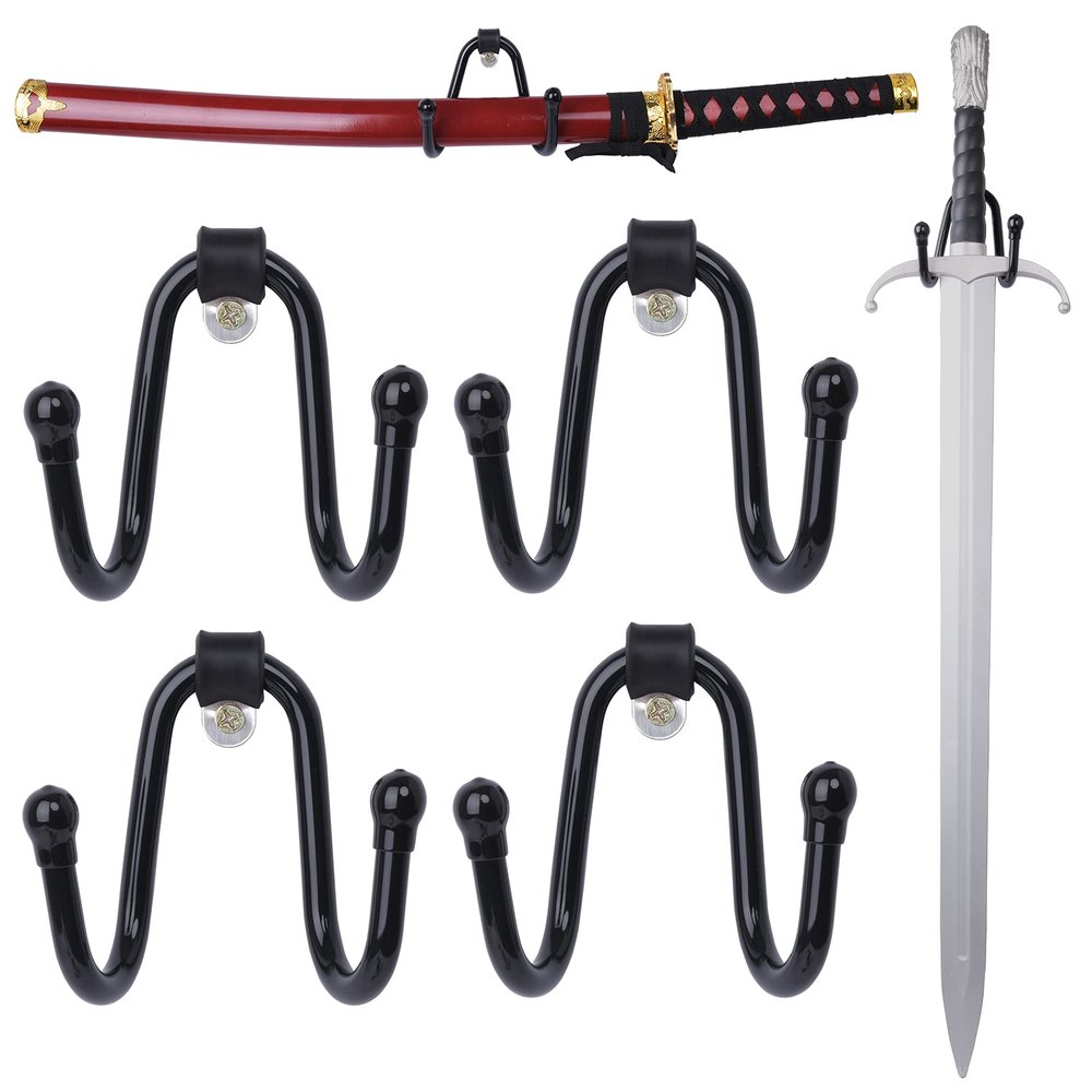 LEVOSHUA 4 Pack Small Adjustable Sword Wall Mount Display Rack Stand Holder Hook Hanger for Sword, Dagger, Axe, Keyblade Vertical or Horizontal Display