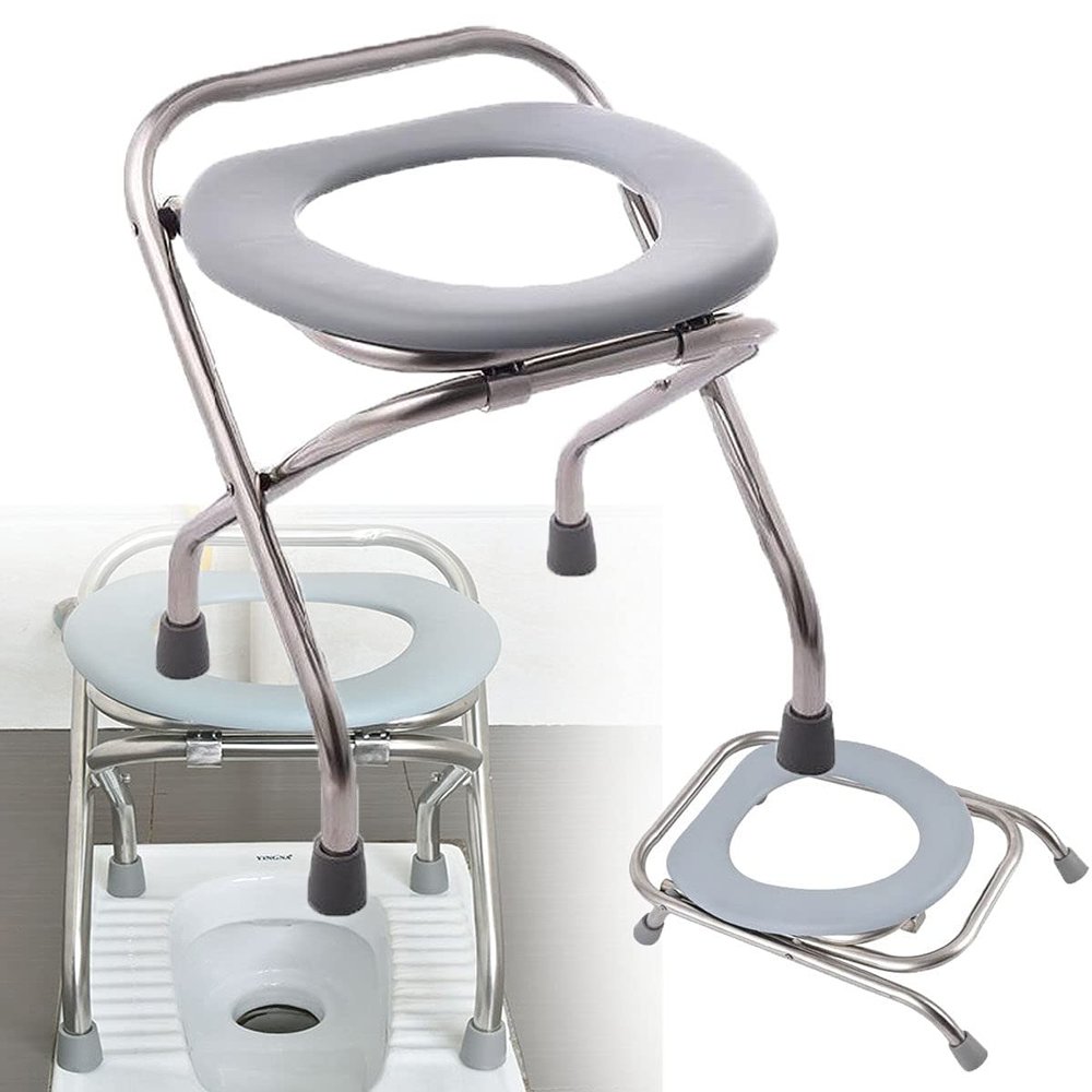 WZFANJIJ Stainless Steel Portable Toilet Seat, Folding Toilet Camping Toilet Travel Toilet Car Toilet Camp Commode for Camping, Boating, Hiking & Roadtripping