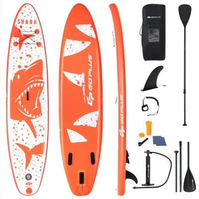 Goplus Inflatable Stand up Paddle Board, 6" Thick Surfboard with Premium SUP Accessories, Adjustable Aluminum Paddle, Leash, Carry Bag, Hand Pump, Removable Fin (Orange+White, 10.5 FT)