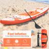 Goplus Inflatable Stand up Paddle Board, 6" Thick Surfboard with Premium SUP Accessories, Adjustable Aluminum Paddle, Leash, Carry Bag, Hand Pump, Removable Fin (Orange+White, 11 FT) view 3