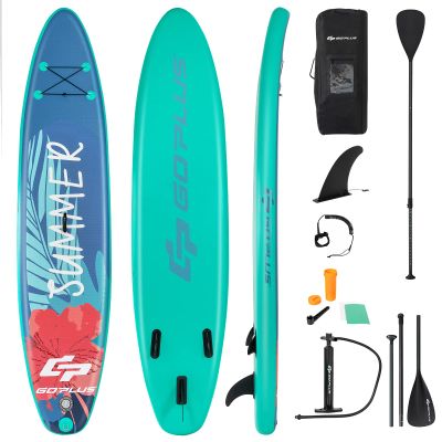 Goplus Inflatable Stand up Paddle Board, 6" Thick Surfboard with Premium SUP Accessories, Adjustable Aluminum Paddle, Leash, Carry Bag, Hand Pump, Removable Fin (Green, 11 FT)