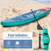 Goplus Inflatable Stand up Paddle Board, 6" Thick Surfboard with Premium SUP Accessories, Adjustable Aluminum Paddle, Leash, Carry Bag, Hand Pump, Removable Fin (Green, 11 FT) view 2