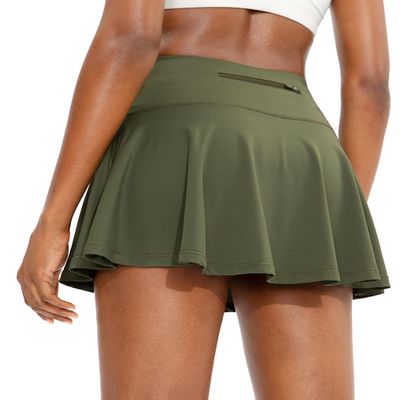 SANTINY Pleated Tennis Skirt for Women with 4 Pockets Women's High Waisted Athletic Golf Skorts Skirts for Running Casual (Army Green_XL)